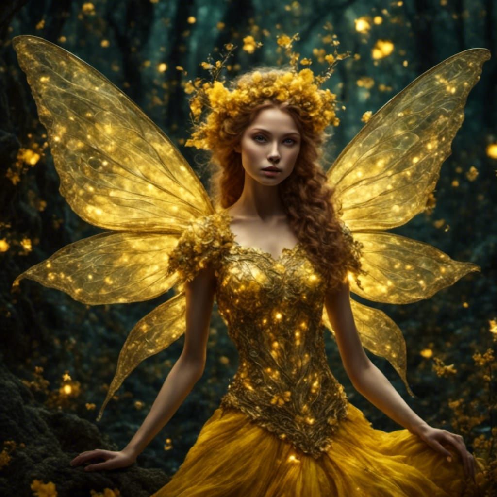 Glittery Yellow Fairy in a Fantasy Style