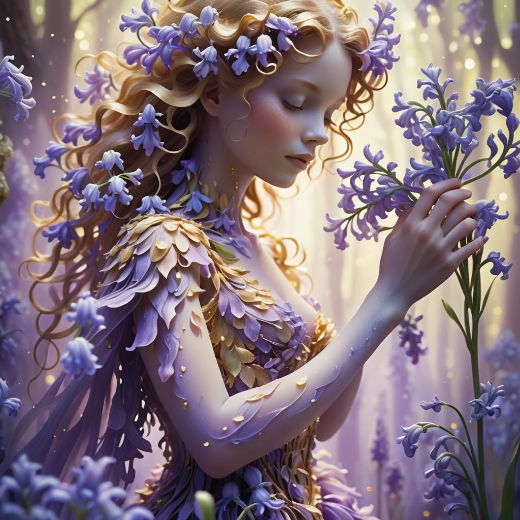 Ethereal Hyacinth Flower Silhouette in Misty Forest