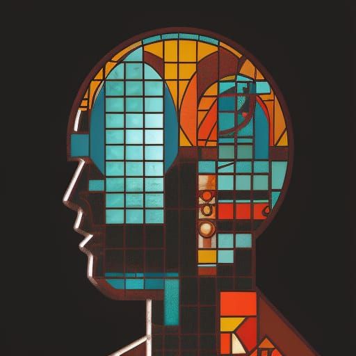 Cyberpunk Man in Stained Glass Steampunk Engine