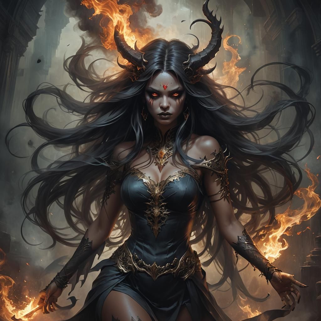 Ethereal Demon Girl Digital Painting in Artgerm Style