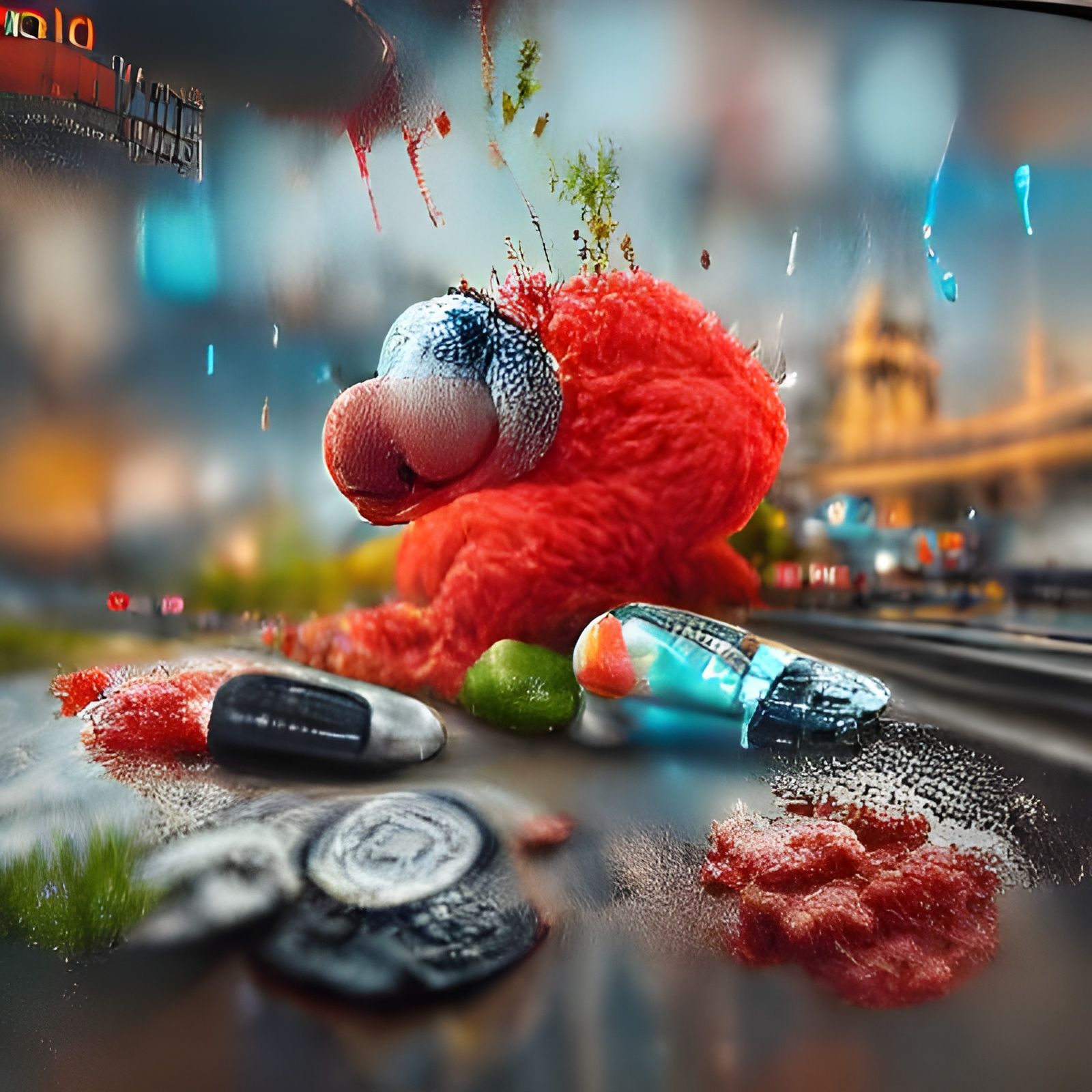 Photorealistic Elmo Overdose Scene: Hyperdetailed Digital Ar...