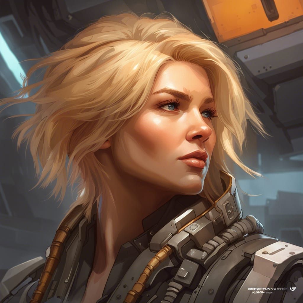Blonde Battletech Pilot Portrait in Hyperdetailed Style