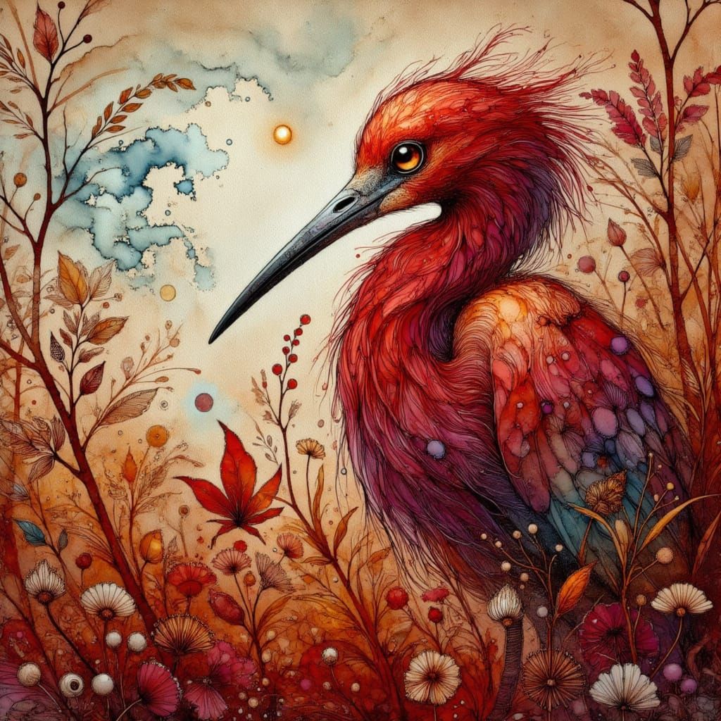 Reddish Egret in Coastal Wetland Illustration