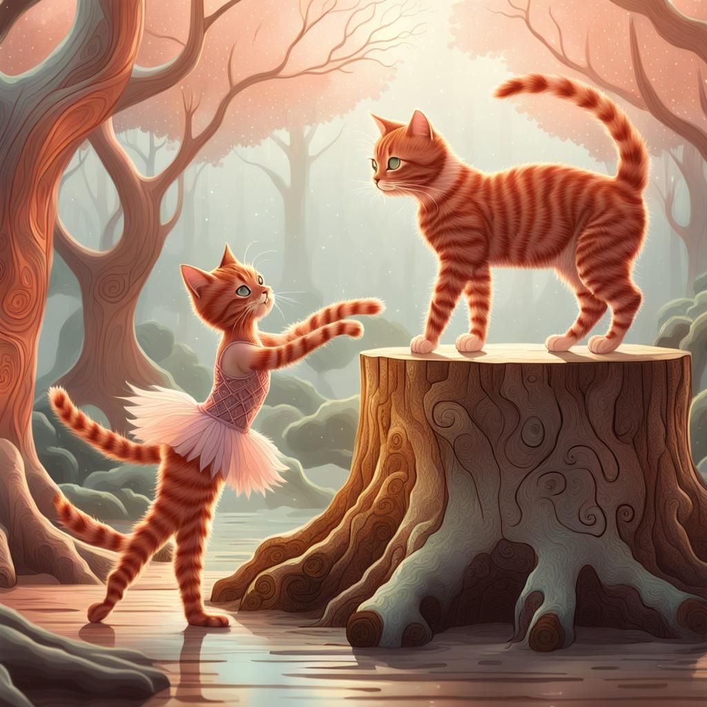 Red Cat Ballet Dance: Whimsical Fantasy Art