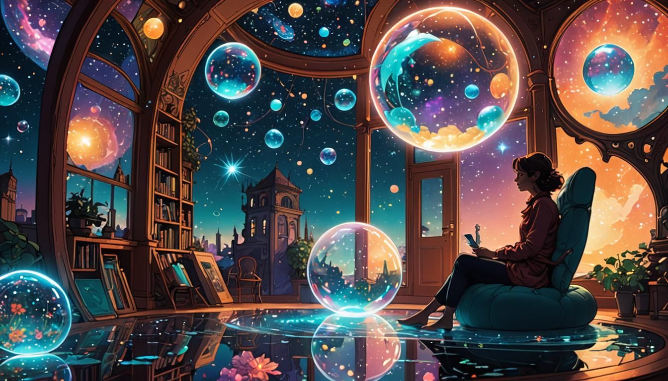 Dreamlike Comic Art of Floating Home in Space