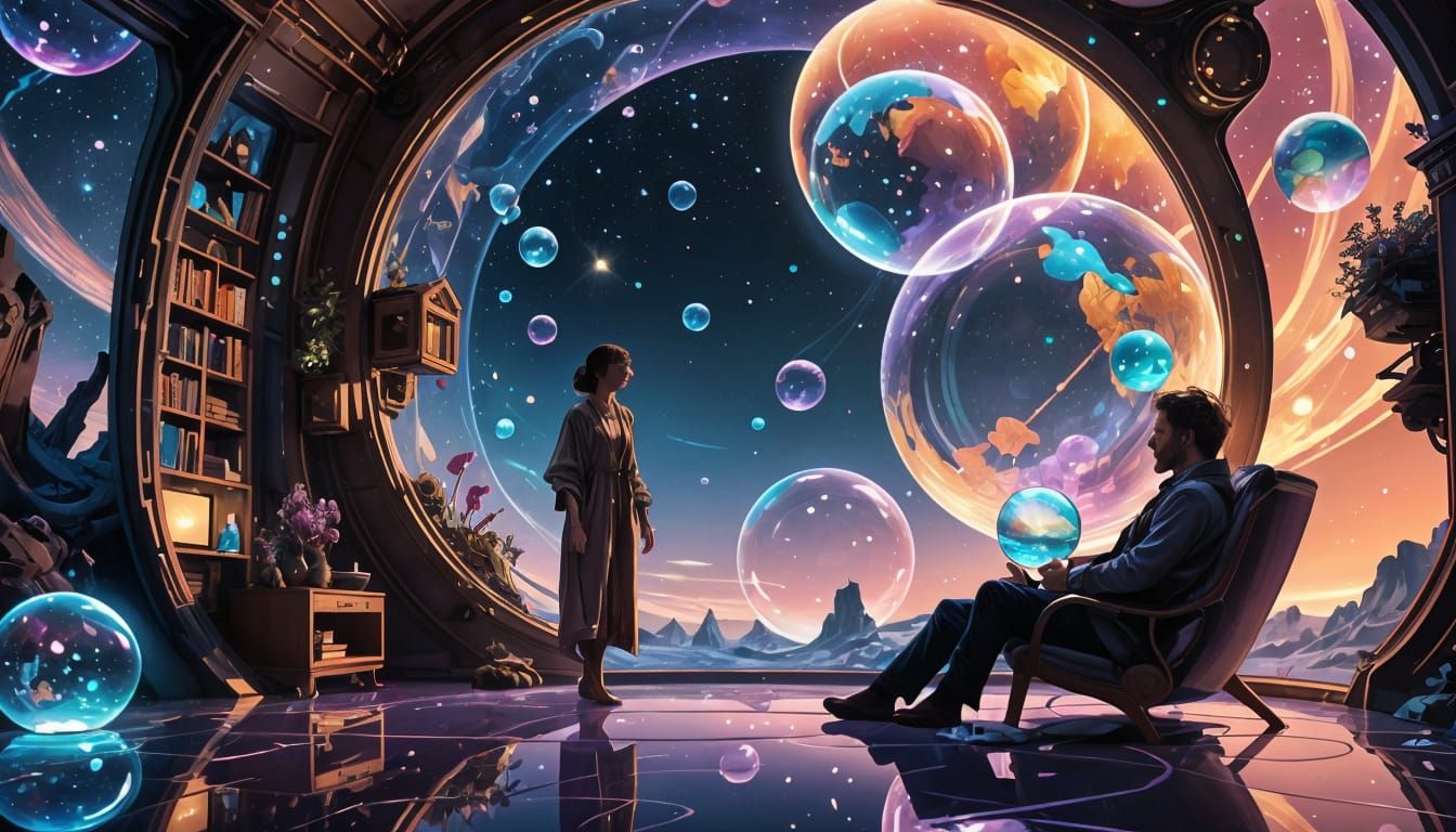 Cosmic Hopepunk Comic Art in Art Nouveau Style