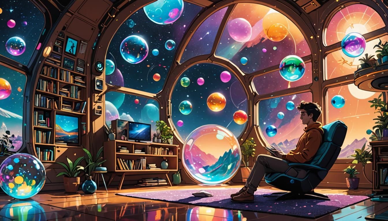 Cozy Nano-Bubble Home with VirtuaPet, in Comic Art Style