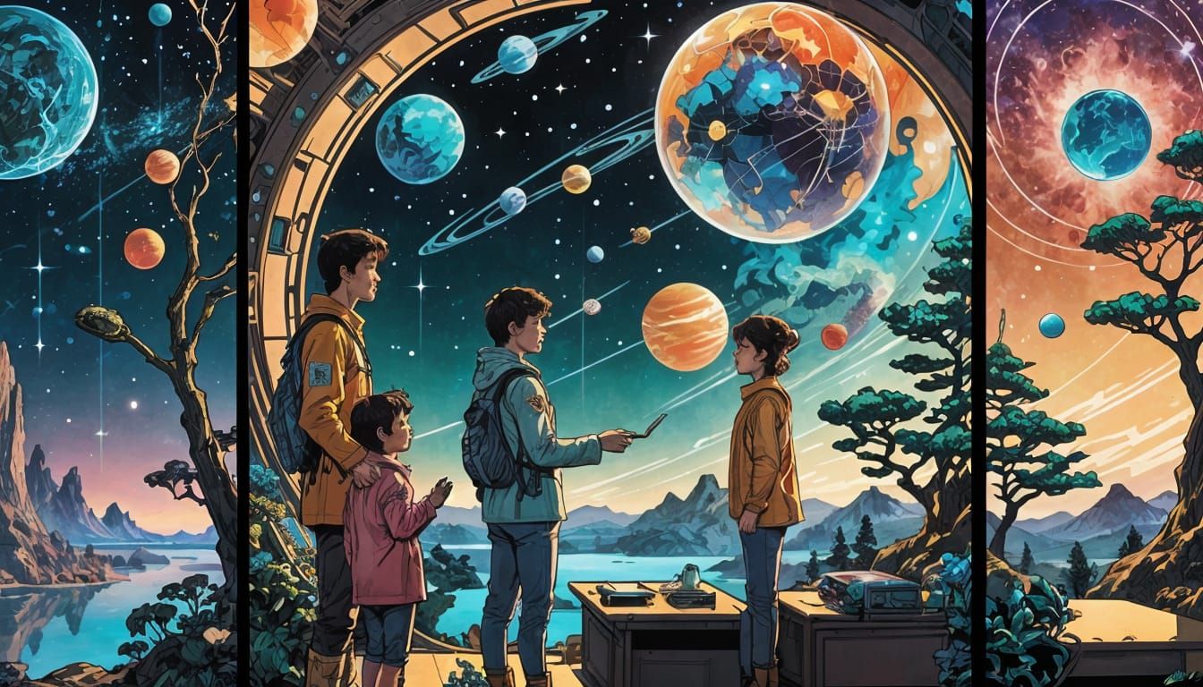 Hopepunk Comic Art: Cosmic Travel in Smart Homes