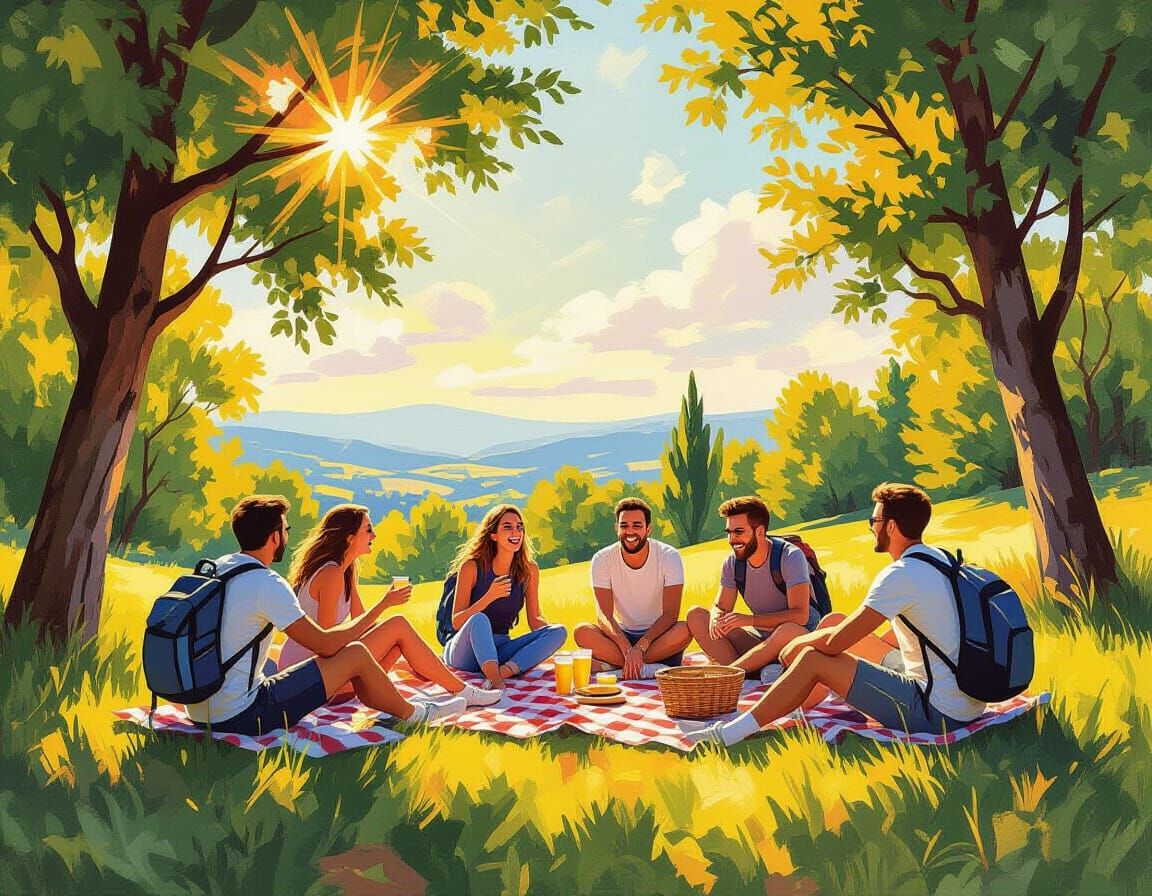 Joyful Outdoor Recreation Scene in Golden Hour Light