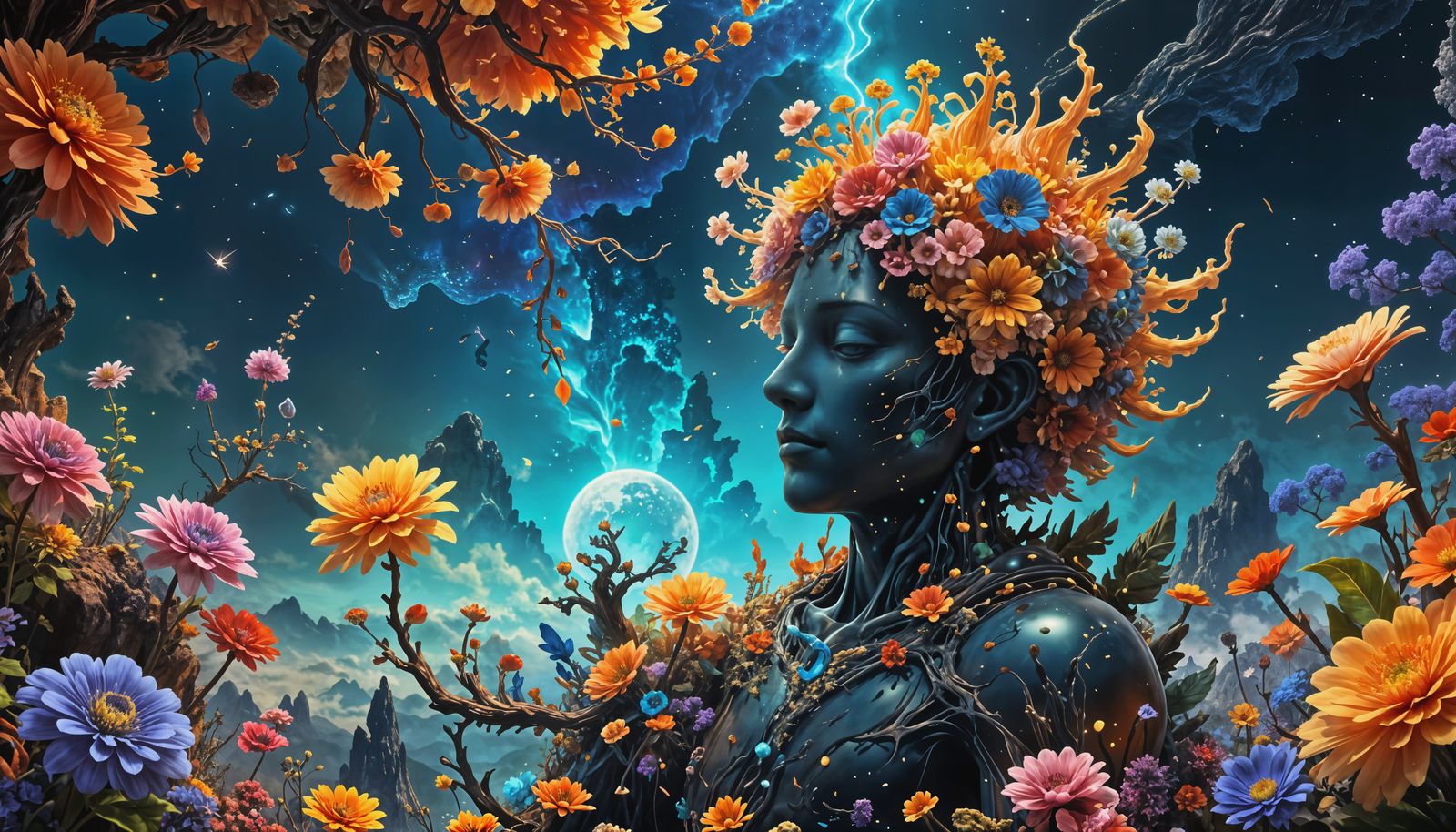 Surreal God Entity in Fantastical Landscape