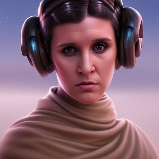 Princess Leia in Desert: Hyperrealistic Matte Painting