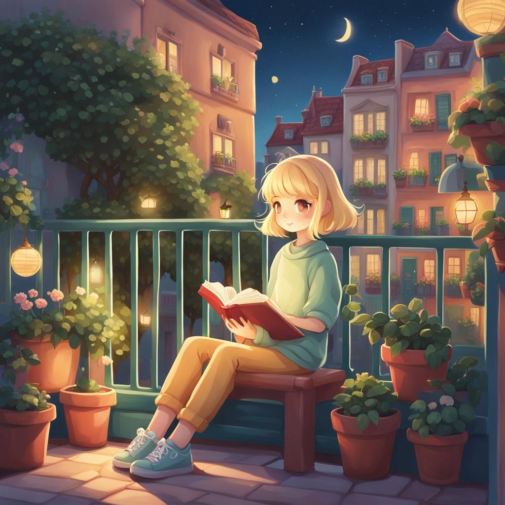 Charming Chibi Girl Reading: A Kawaii Illustration