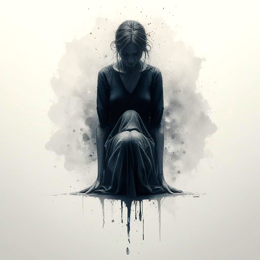 Isolated Figure Weeps in Soft Light