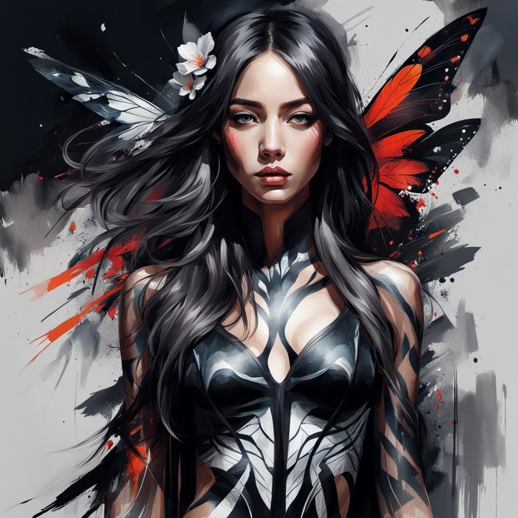 Detailed Body Paint Art: Woman in Illustrative Style