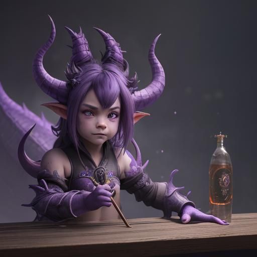 Cute Purple Eastern Dragon on Bar Counter