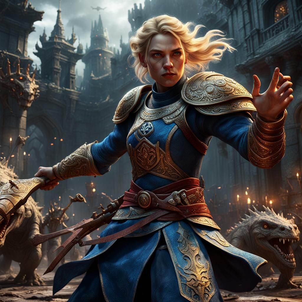 Warrior Girl vs Minotaurs: Dark Fantasy Concept Art