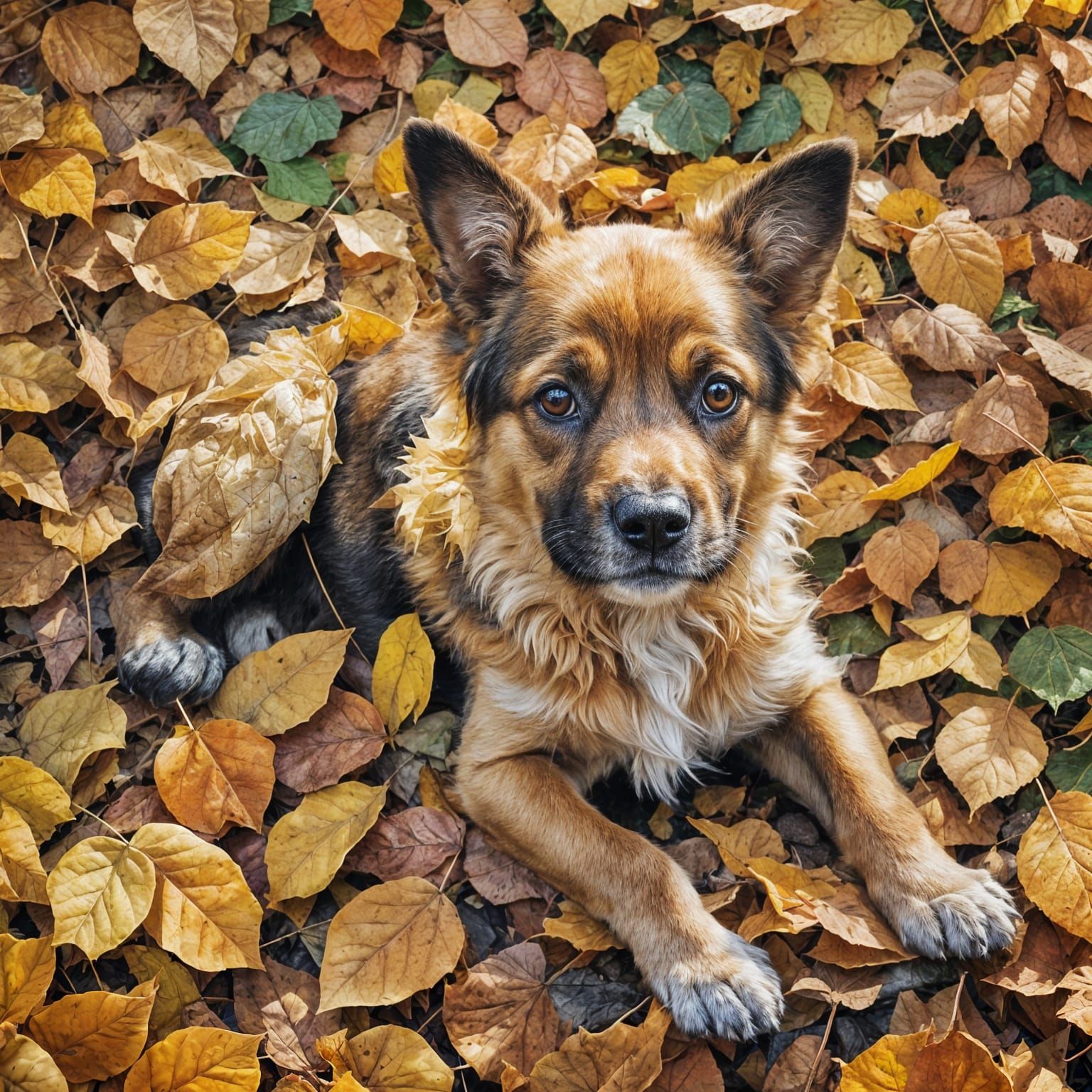 Golden Puppy Amidst Autumn Leaves