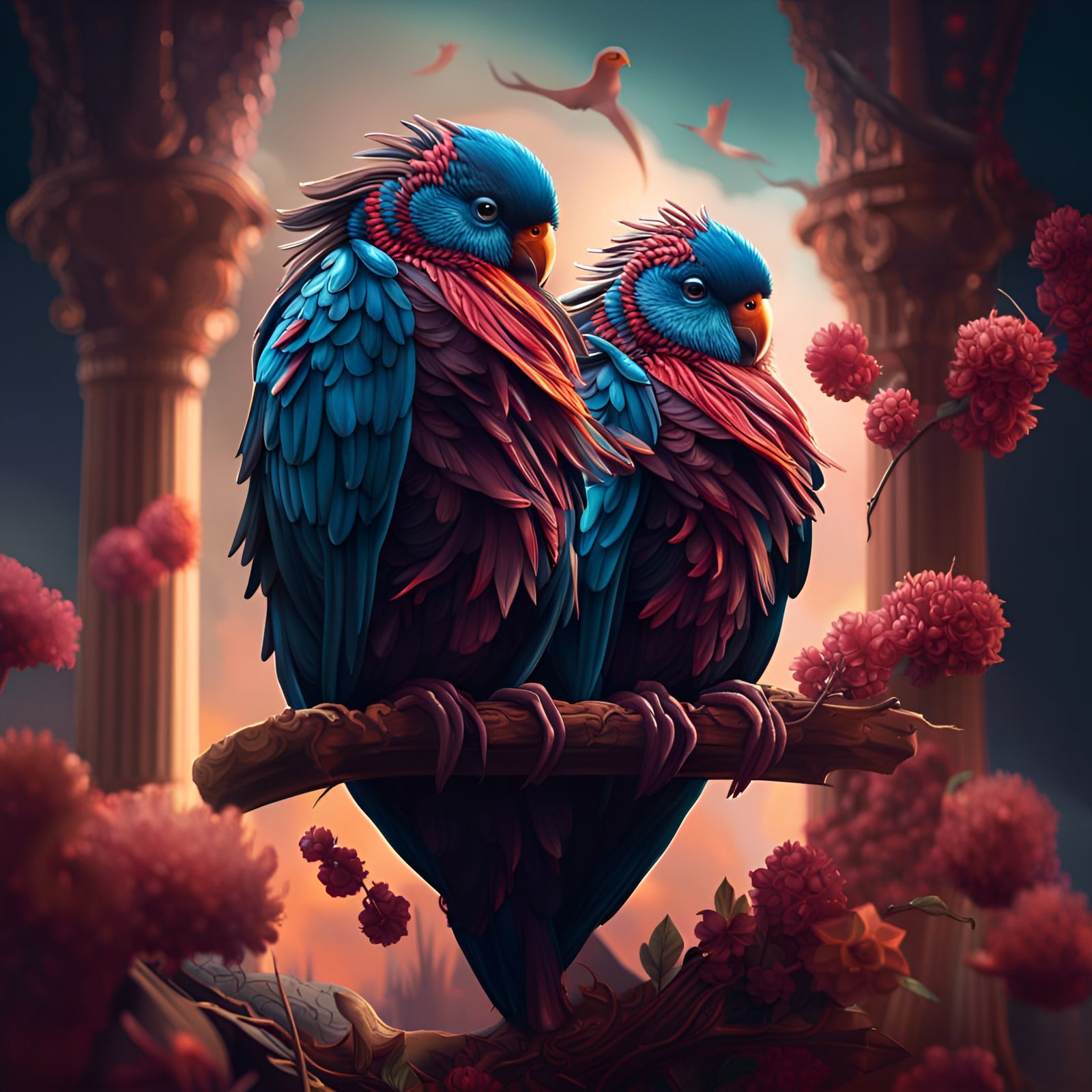 Cinematic Love Birds in Digital Matte Painting