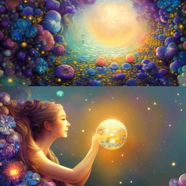 Crystals and Glitter Flowers in Starry Night