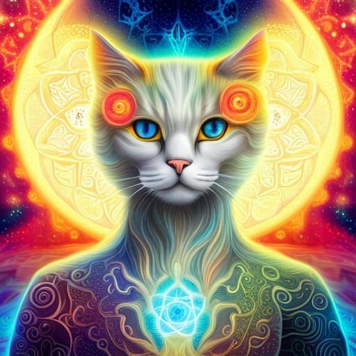 Wise Yoga Cat in Astral Cosmic Fantasy