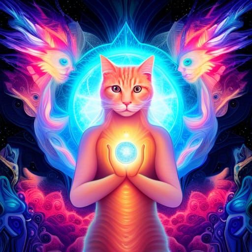 Ethereal Yoga Cat in Cosmic Fantasy