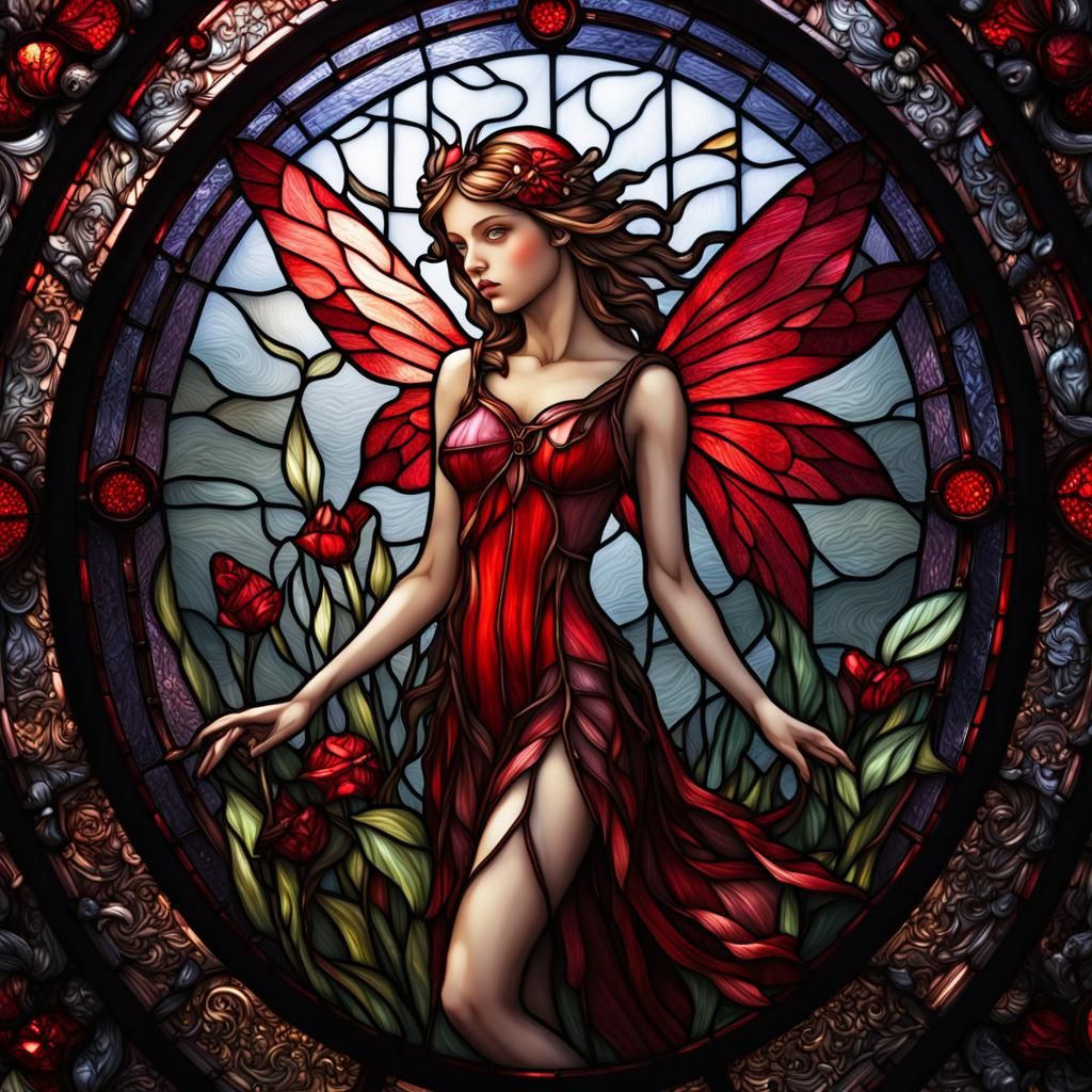 Red Stained Glass Fairy in HDR