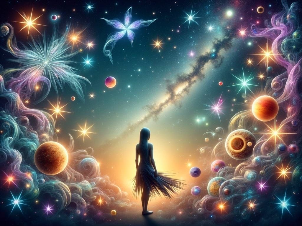 Ethereal Woman in Cosmic Wonderland