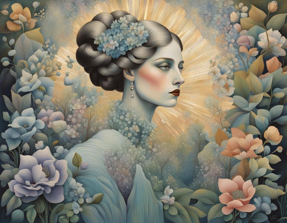 Iridescent Woman in Crystal World: Vintage Illustration