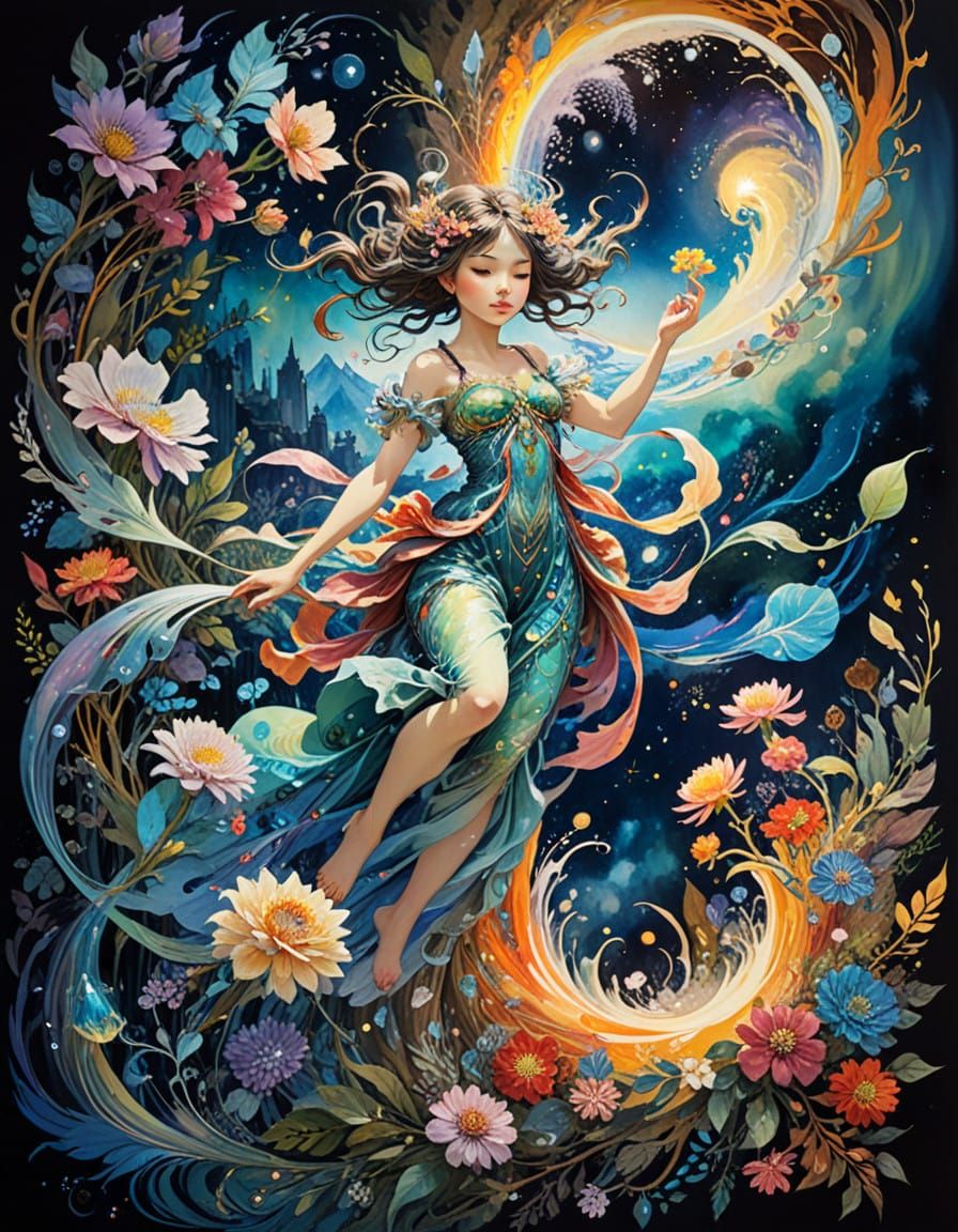 Dreamlike Fantasy World in Art Nouveau Style