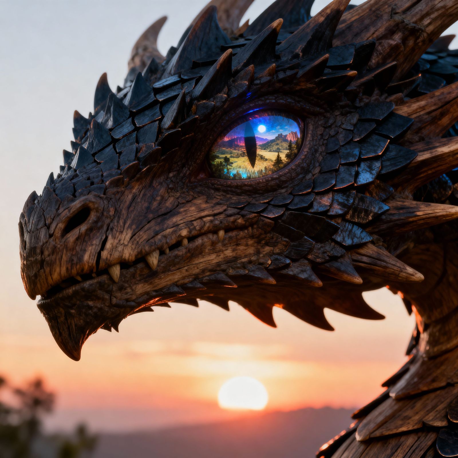 Fantasy Landscape Within Dragon Eye, Cinematic 3D Art