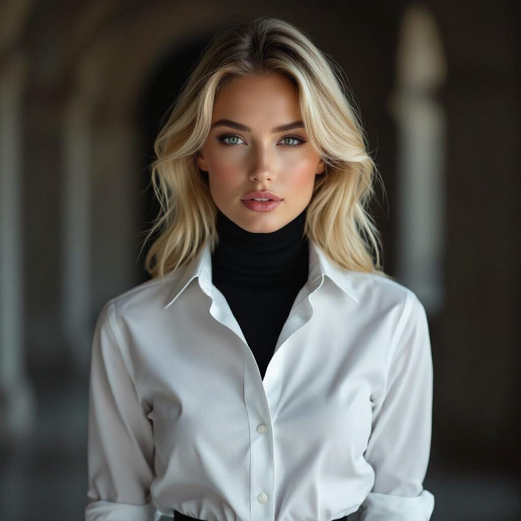 High-Fashion Photo of Blonde Model in Turtleneck