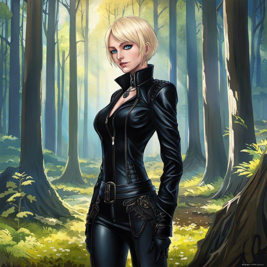 Gothic Anime Woman in Forest, Detailed Portrait
