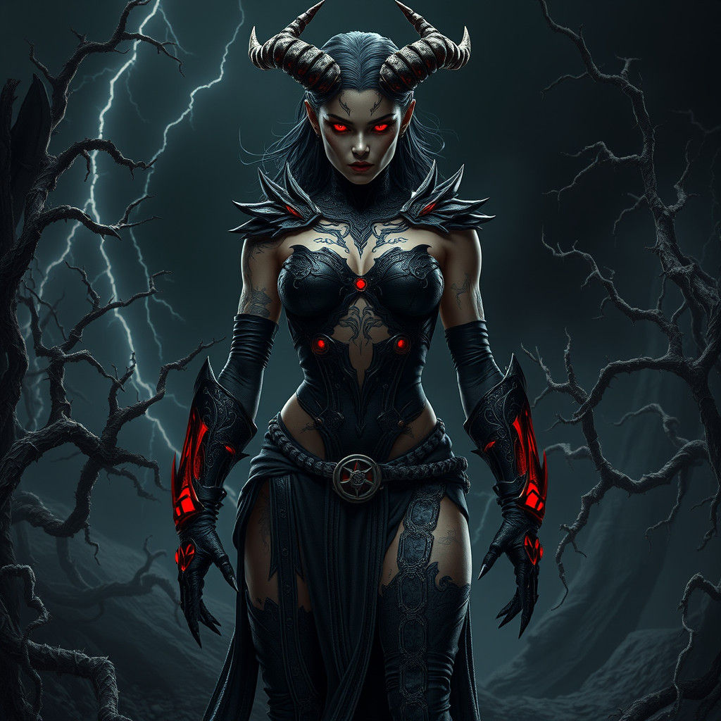 Demonic Warrior in Desolate Landscape: Dark Fantasy Art