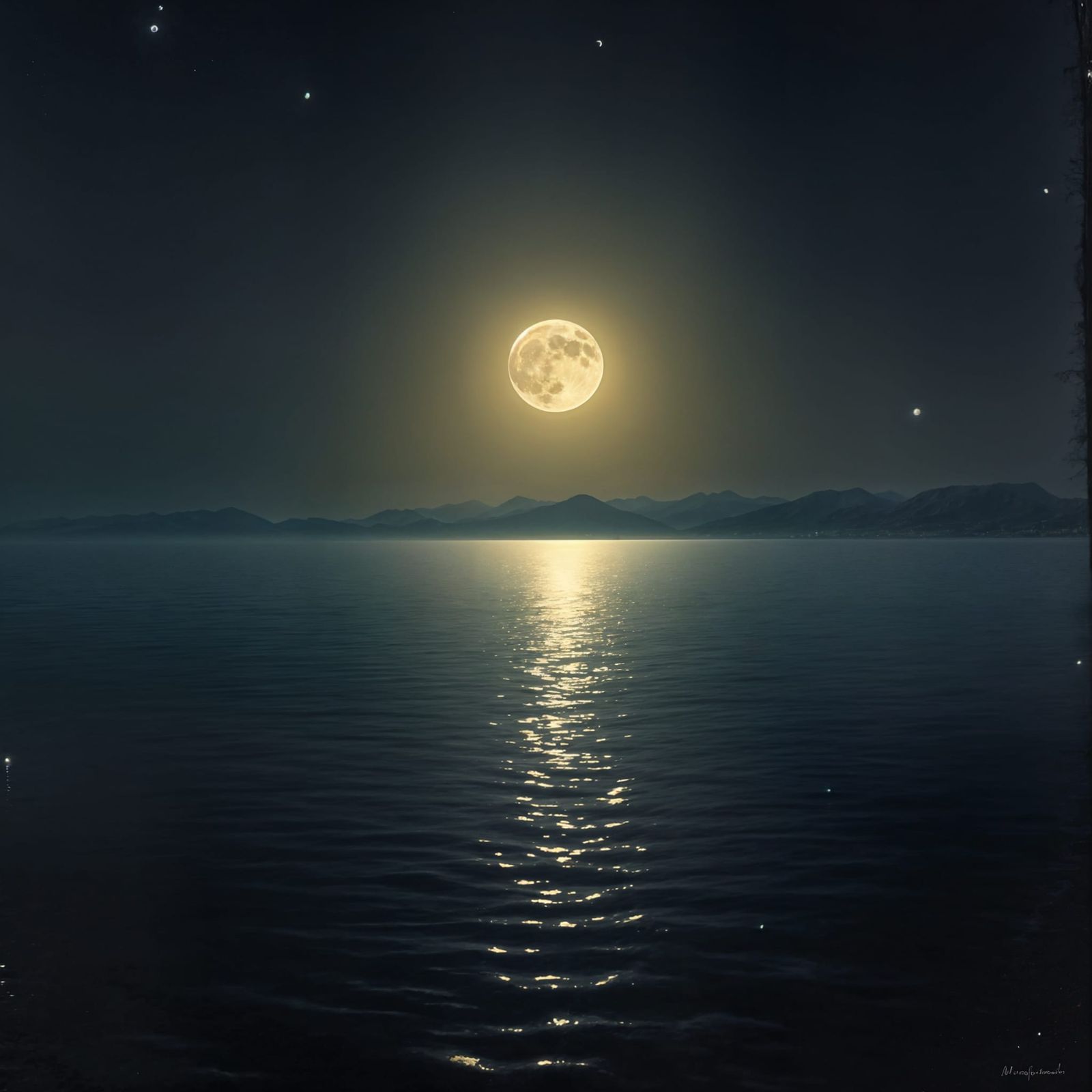 Moonlit Serenity Over a Majestic Lake