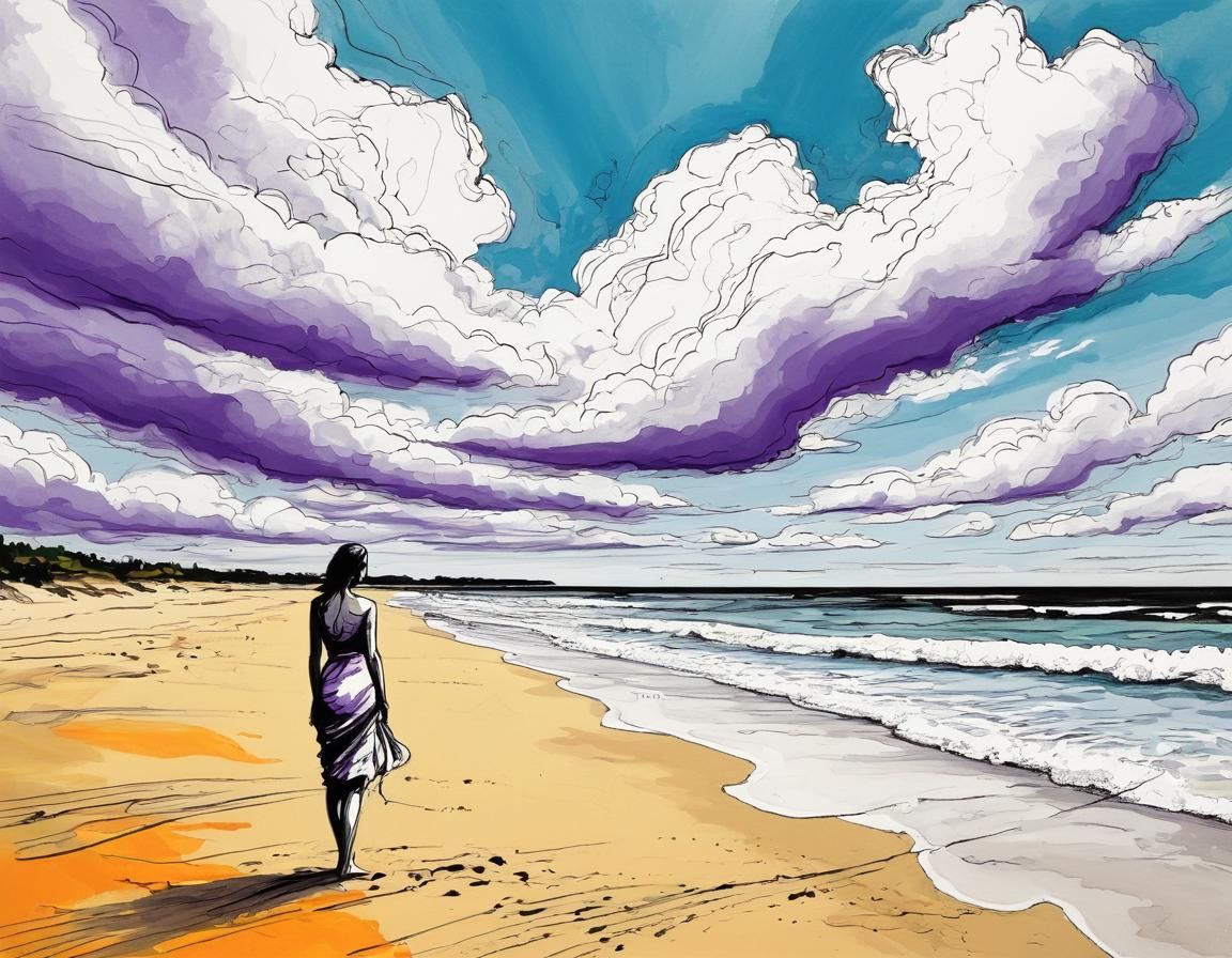 Expressive Beach Sketch with Bold Ink Lines