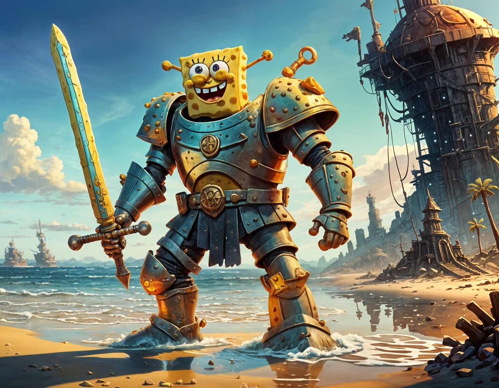 Spongebob as RPG Warrior in War