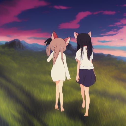 Anime Catgirls Running: Studio Ghibli Key Visual