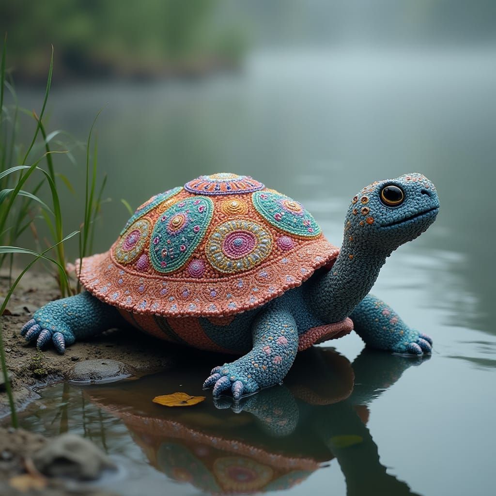 Beaded Turtle by Misty Pond: Surreal Pop Art