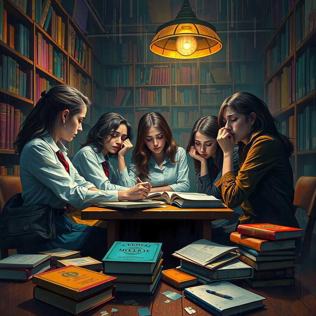 College Students Anguish in Cubist Fauvist Style