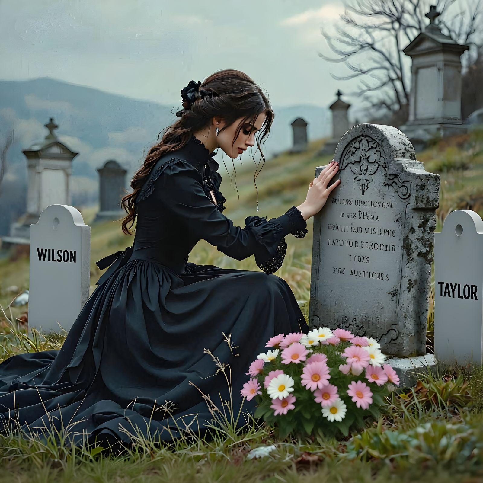 Mourning Woman in Hillside Cemetery