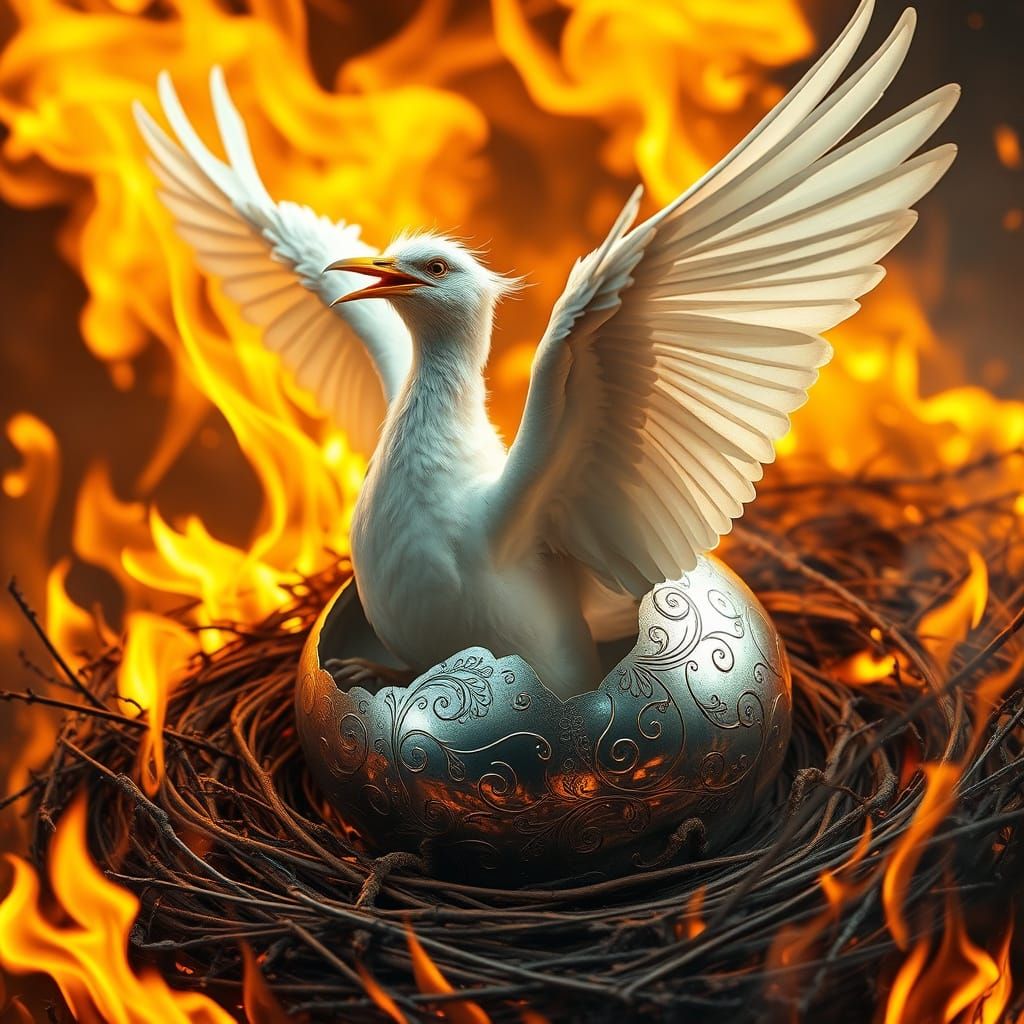 A Bird Emerges in Fiery Splendor