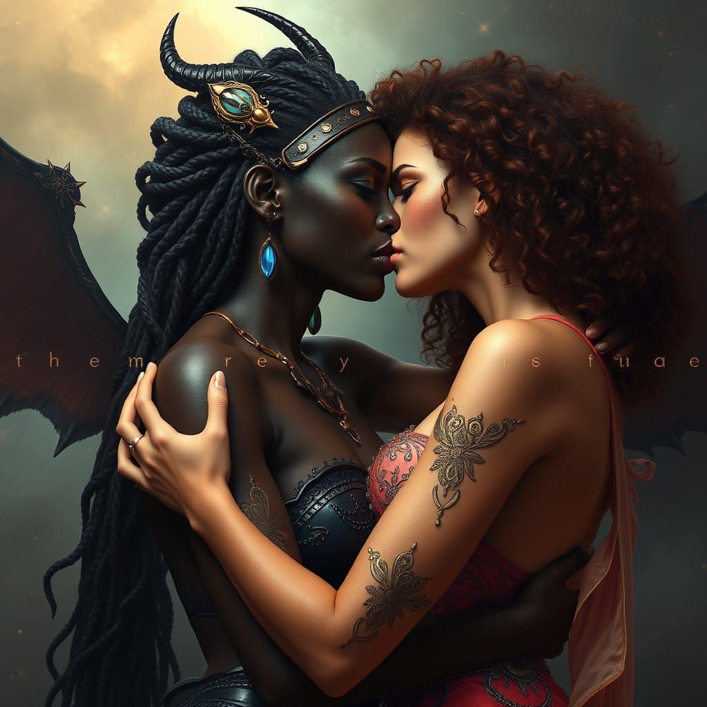 Majestic Demigoddess and Lover Share a Romantic Kiss in a My...