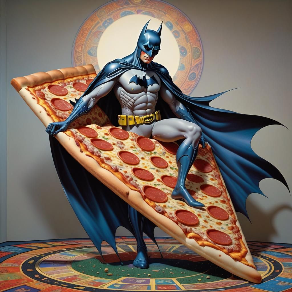 Batman's Surreal Pizza Carpet in Psychedelic Hyperdetailed S...