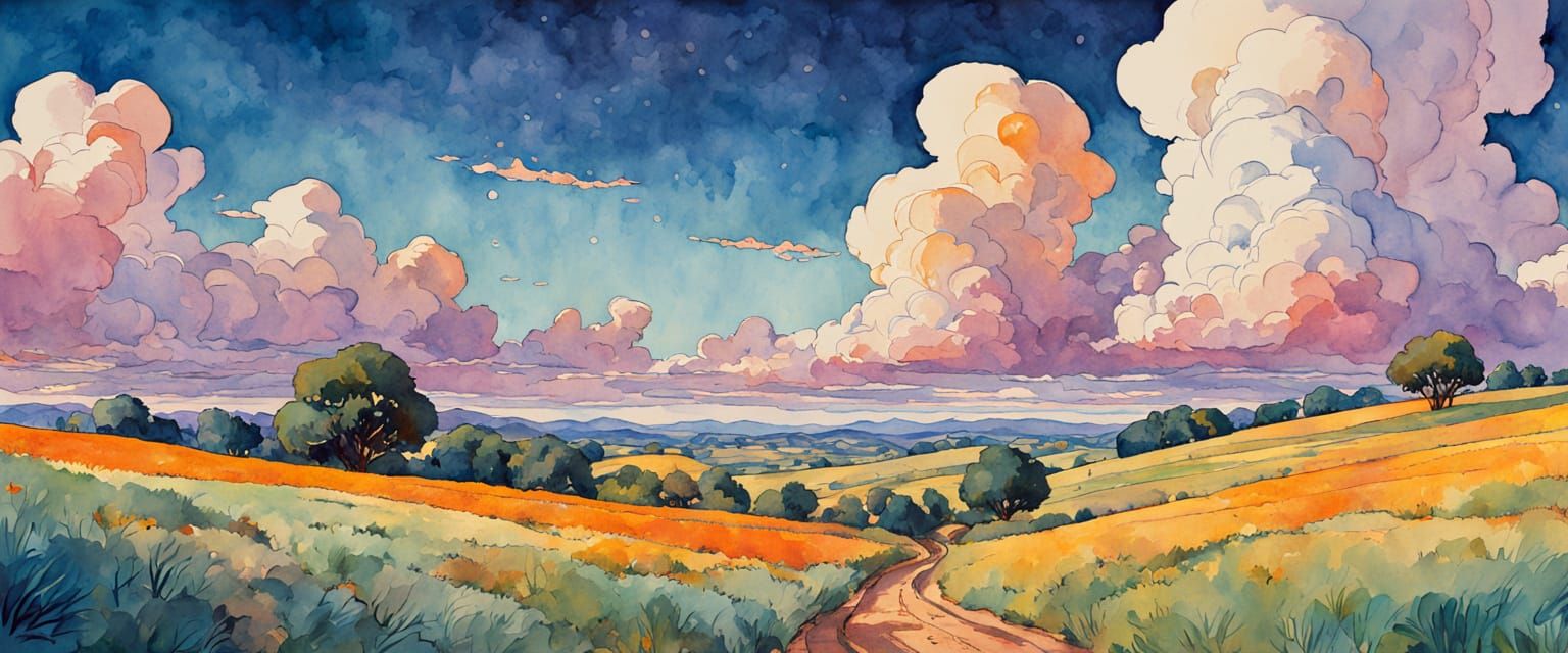 Temba's Vast Landscape in Folk Art Style