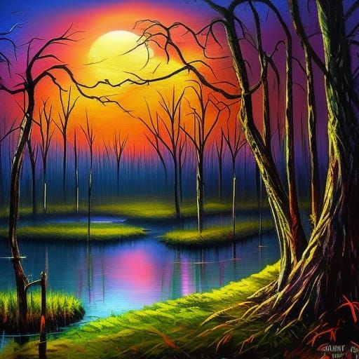 Swamp Halloween Comic Art in Expressionist Style