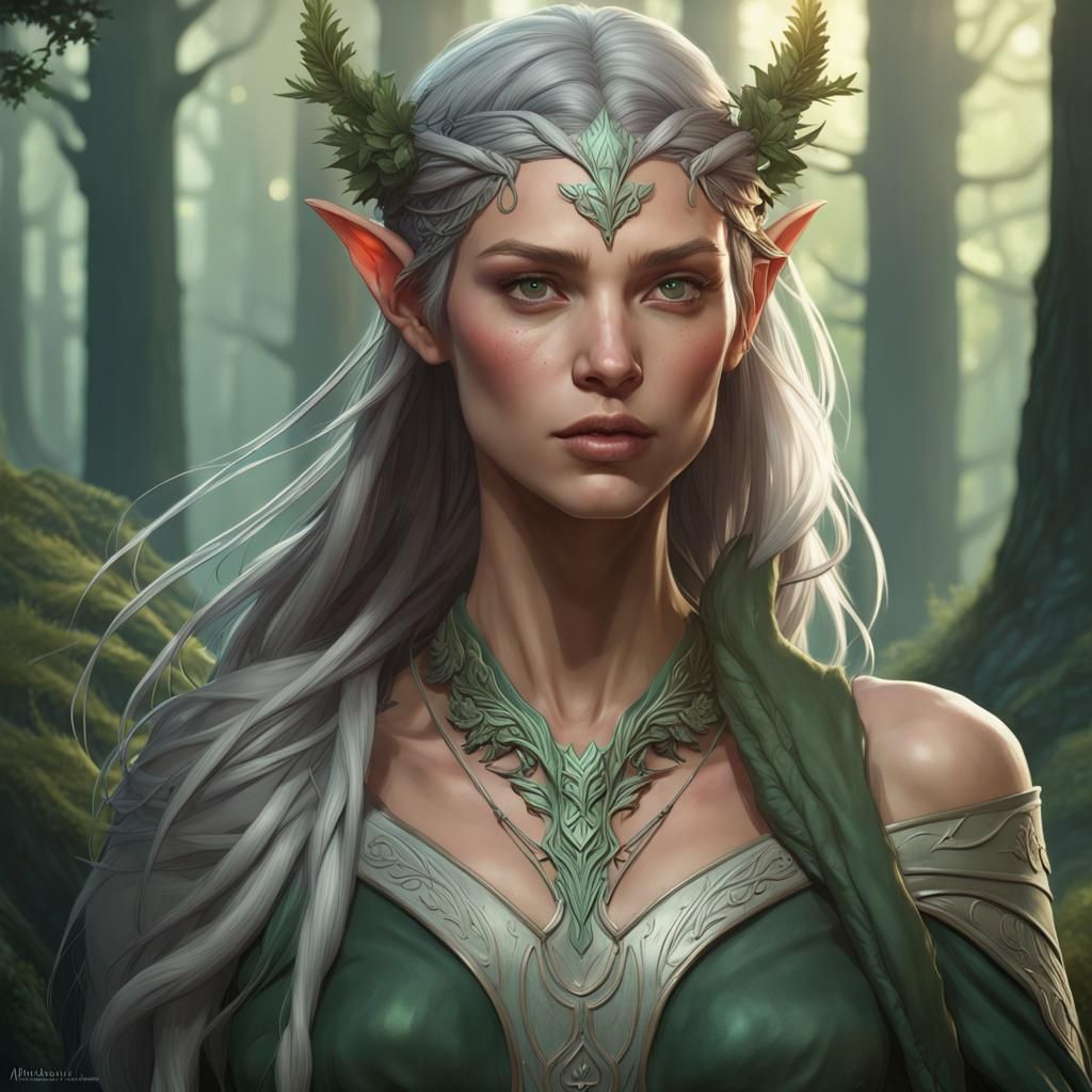 Detailed Elvish Guardian Portrait in Forest Setting