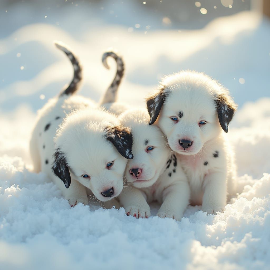 Dalmatian Puppies Play in Winter Wonderland