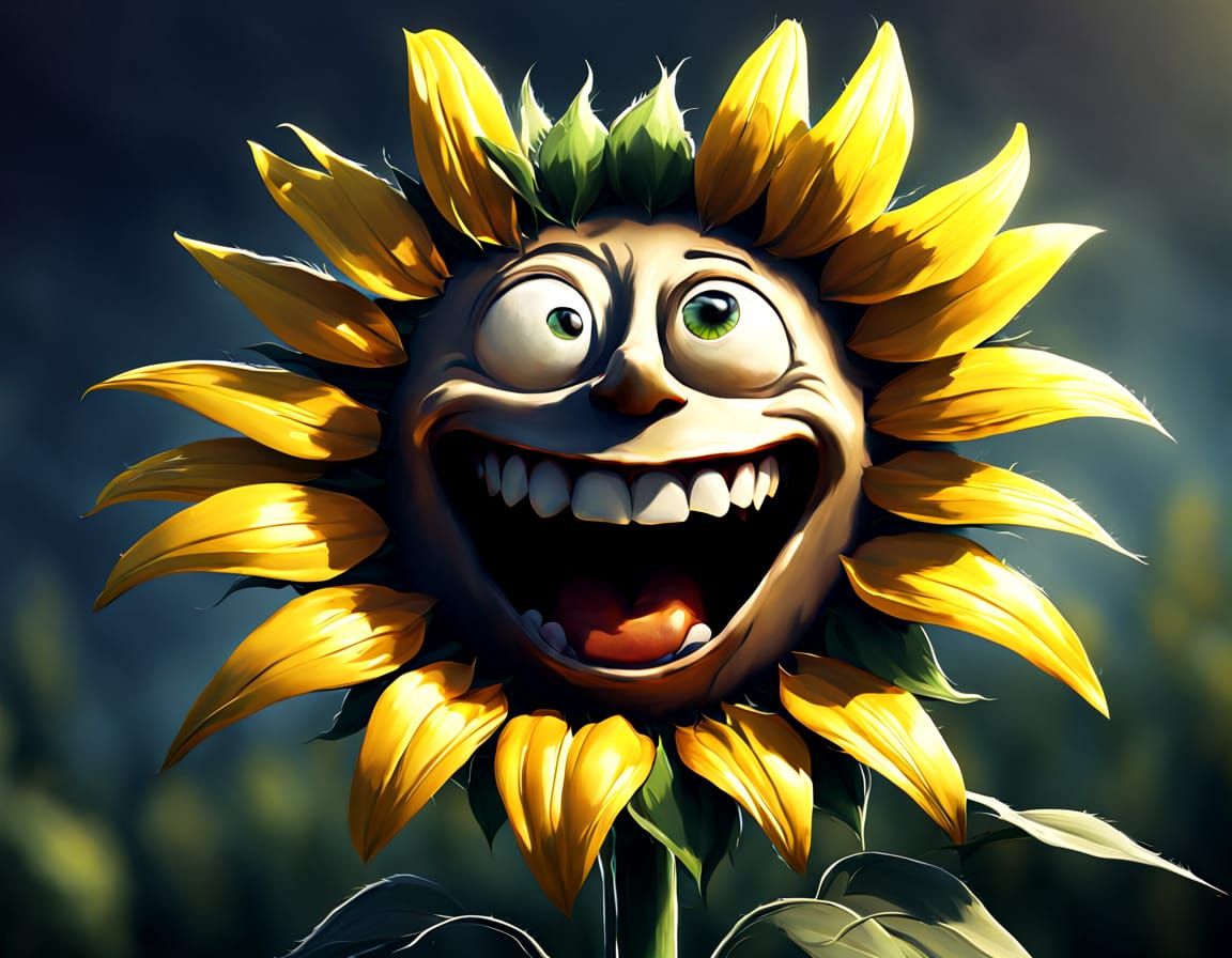Screaming Sunflower Concept Art in Dramatic Digital Painting...