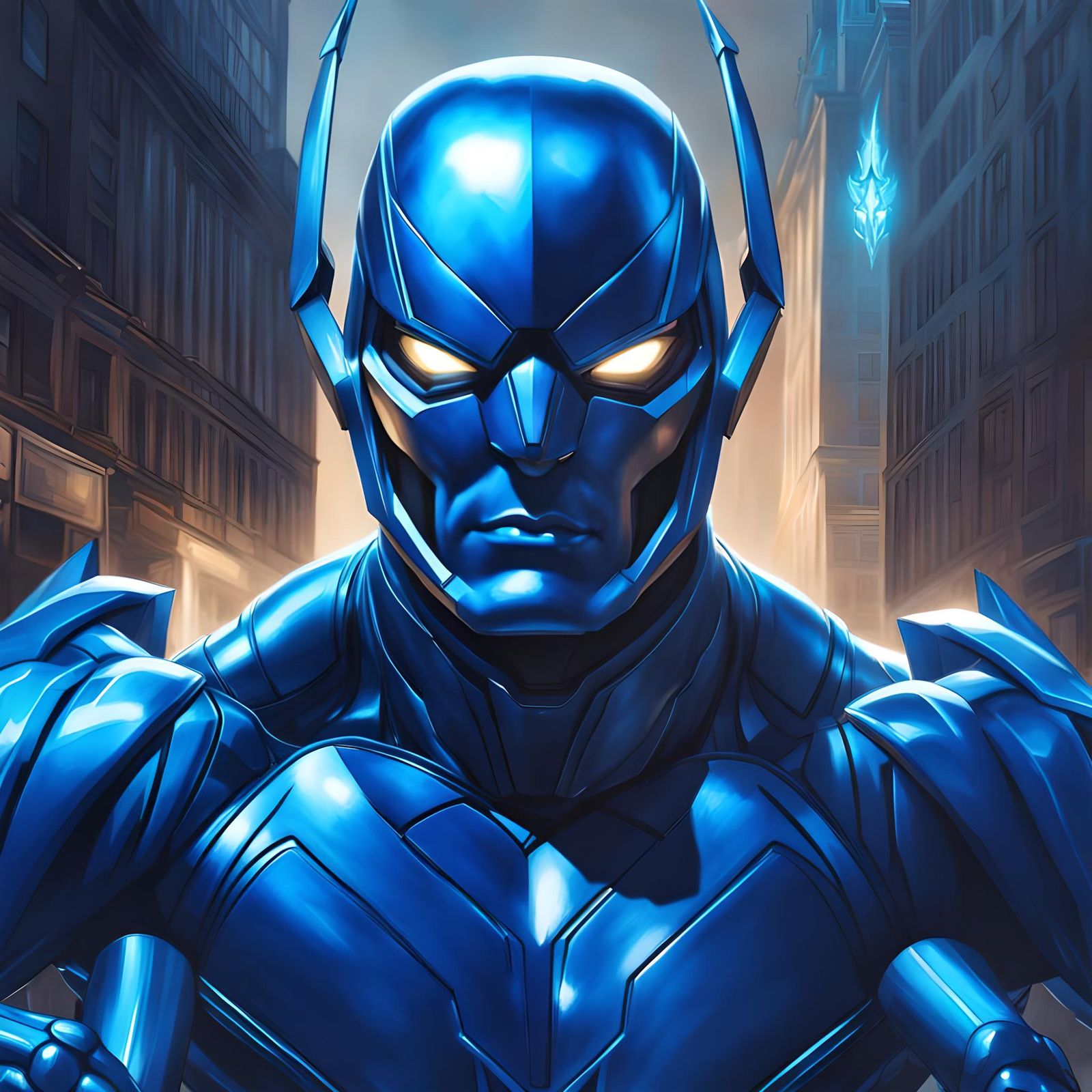 Blue Beetle in Dark Street, Hyperrealistic Art
