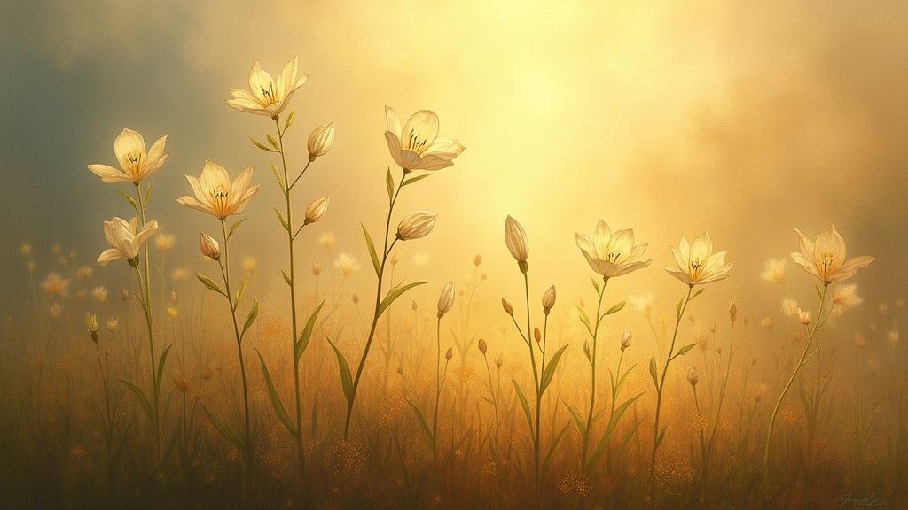 Ethereal Garden with Lilies in Dreamlike Light